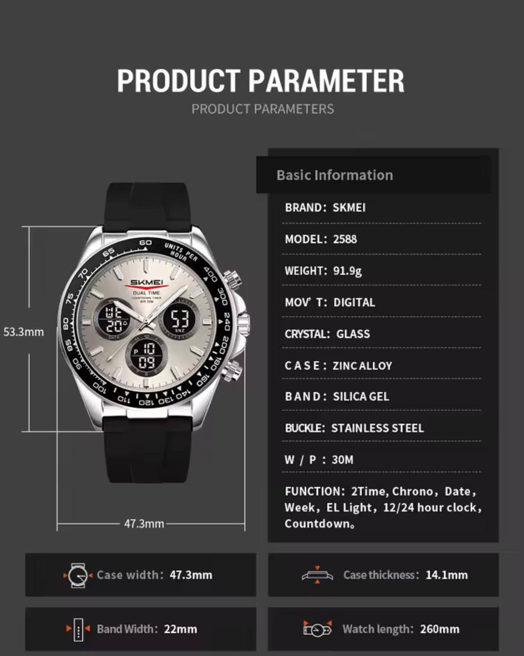 Montre Chronographe SKMEI Dual Time