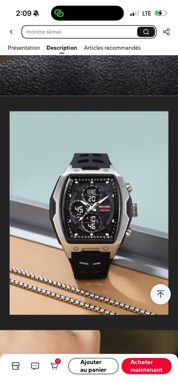 Montre SKMEI Tonneau Sport Chronographe