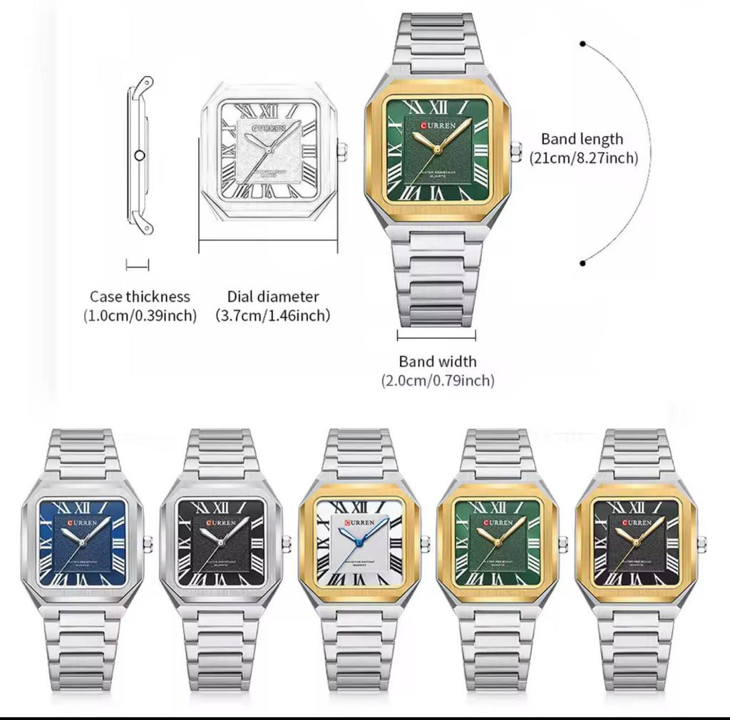 Montre Curren Cartier Style Carrée Acier