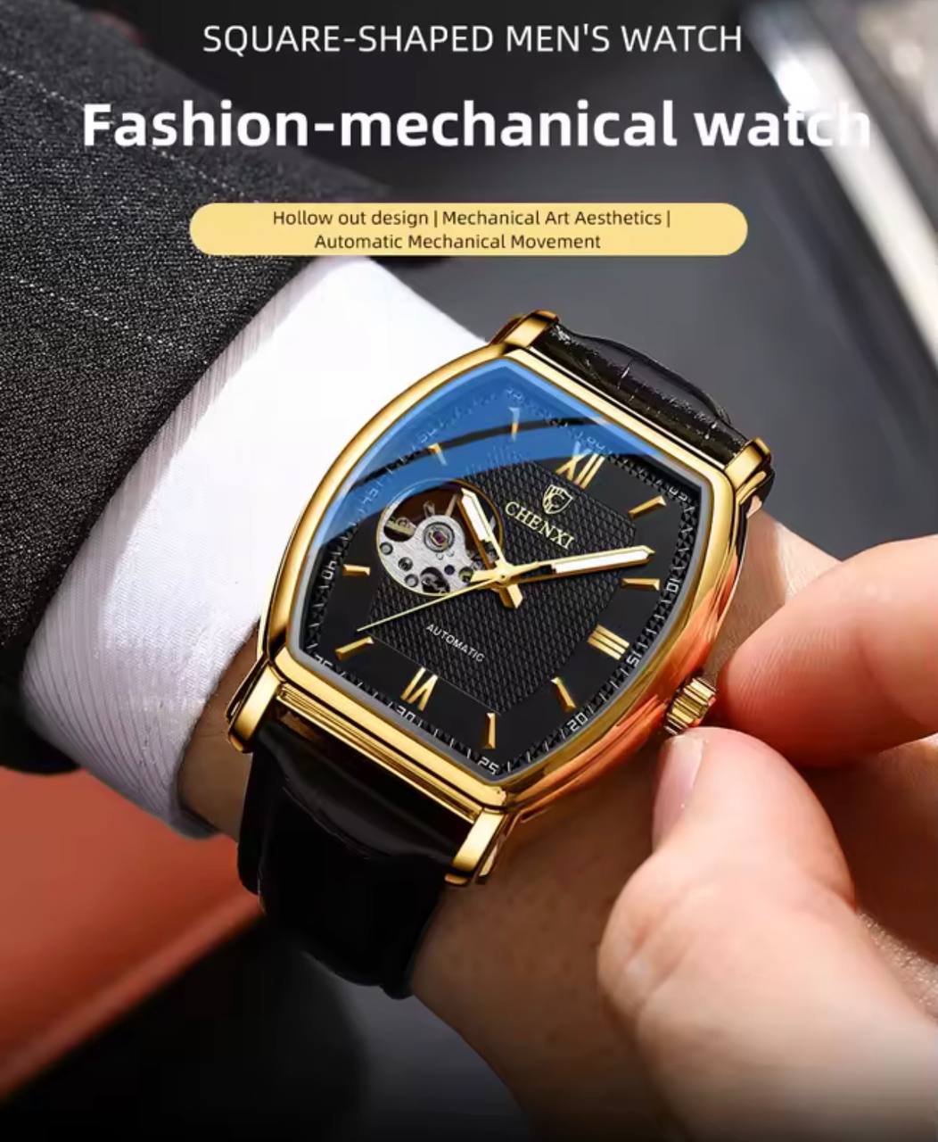 Montre Chenxi Automatique Squelette Tonneau